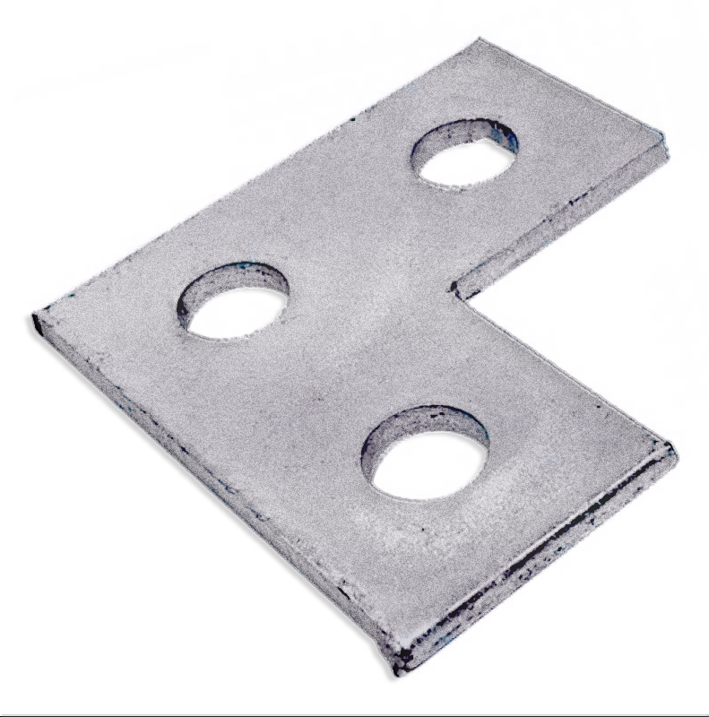3-Hole zinc plated steel corner plate. Plate has two 9/16-Inch holes mounting for convenient installation and measures It measures 3-1/2 Inch x 3-1/2 Inch x 1/4 Inch.